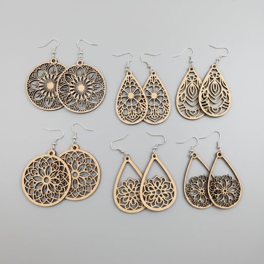 Boho Mandala Ohrringe aus Holz – 925 Silber | Leicht & Natürlich