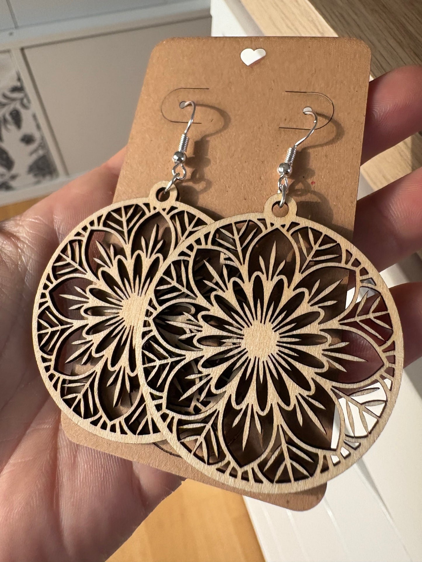 Boho Mandala Ohrringe aus Holz – 925 Silber | Leicht & Natürlich